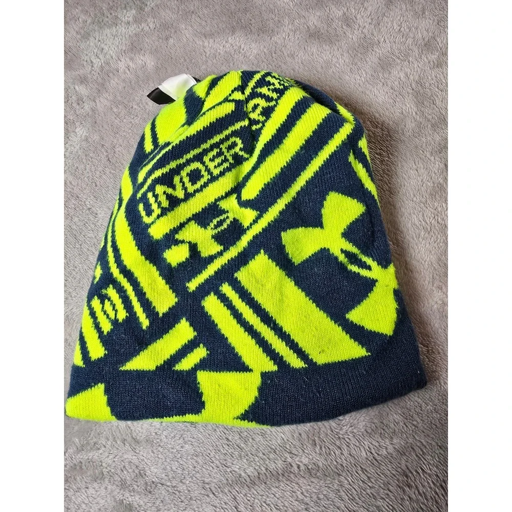 Under‎ Armour Youth Beanie Hat OSFA Blue Neon Yellow Knit Winter Cap
